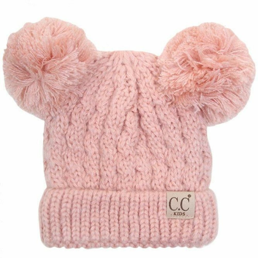 CC Creations Kids Double Pom Knitted Beanies Pink